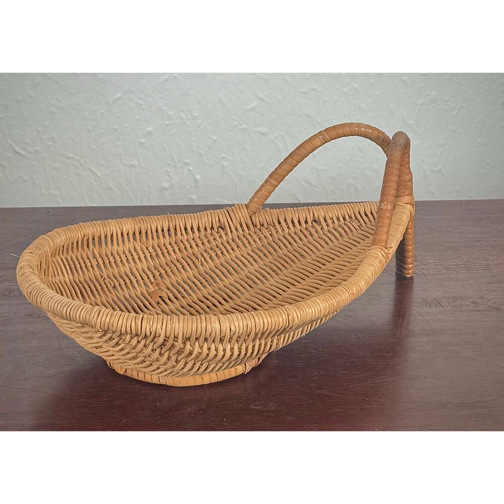 Wicker Teardrop Wall Basket 1970s Hong Kong Storage